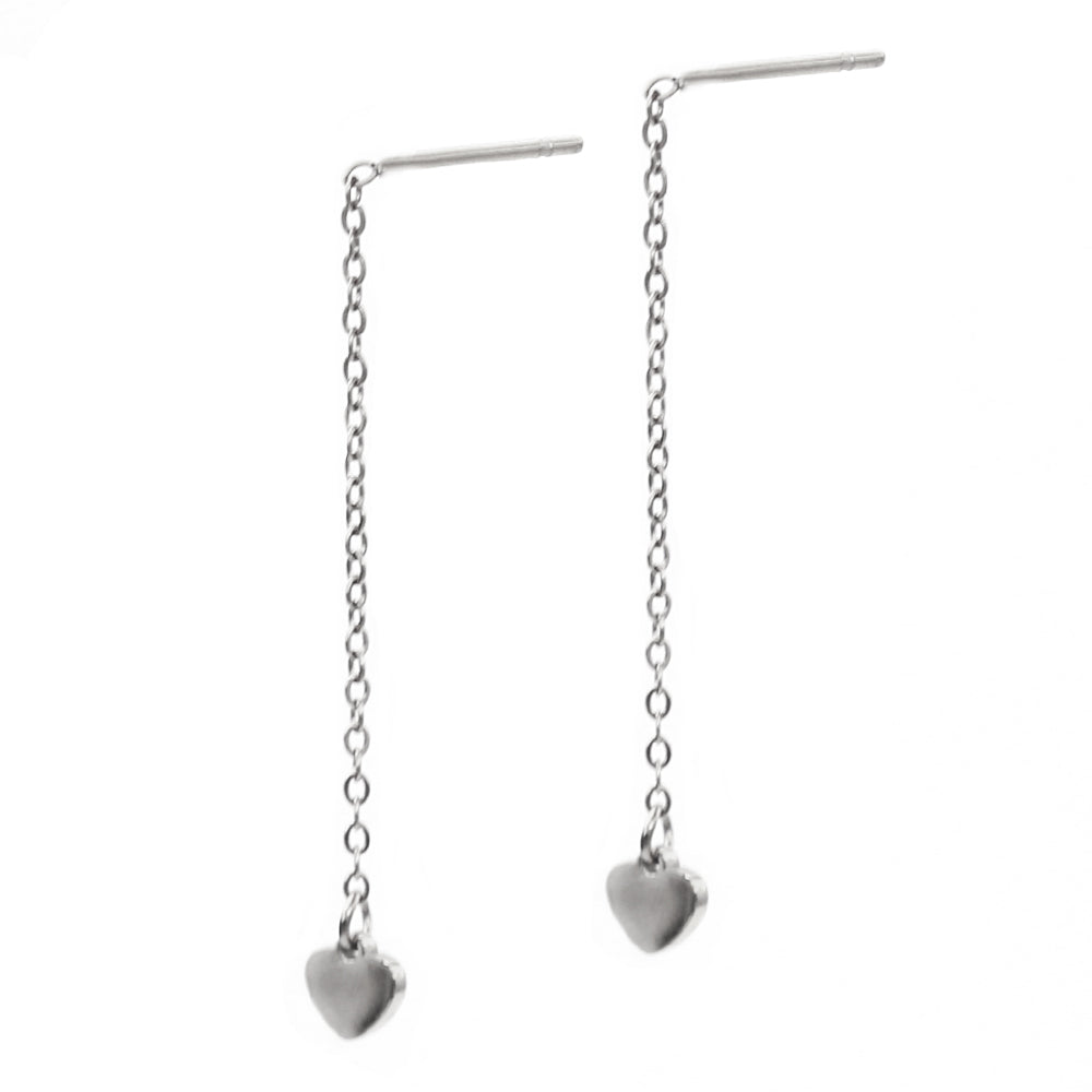 Silver earrings chain heart