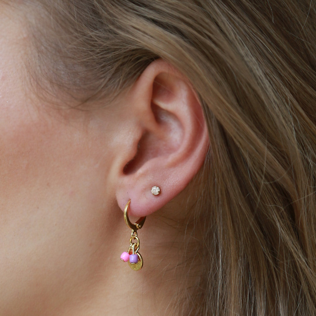 Gold earrings coin pink purple