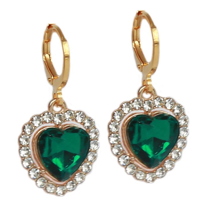 Earrings rhinestone heart emerald