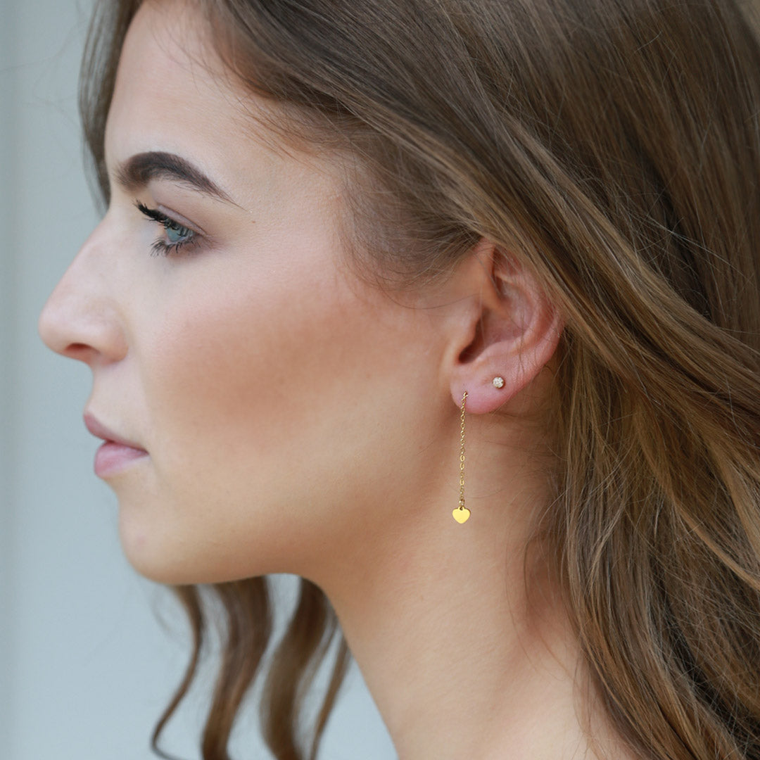 Gold earrings chain heart