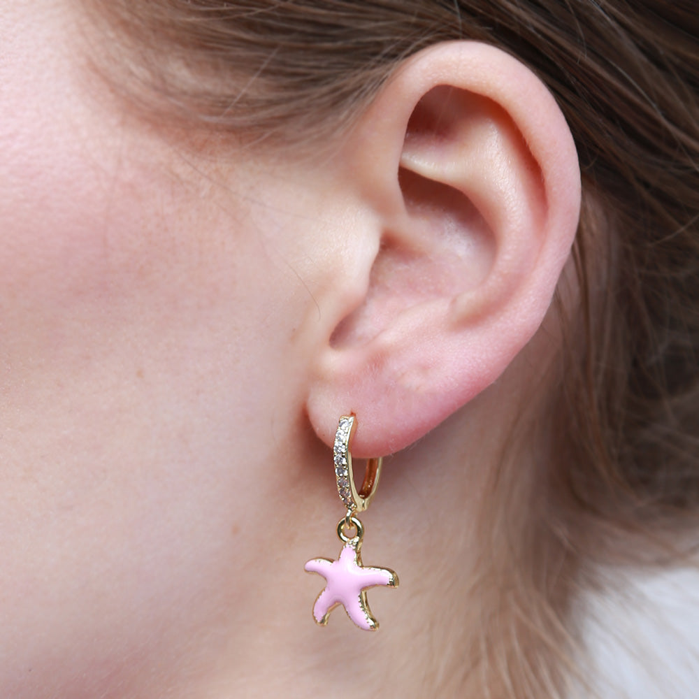 Gold earrings starfish pink