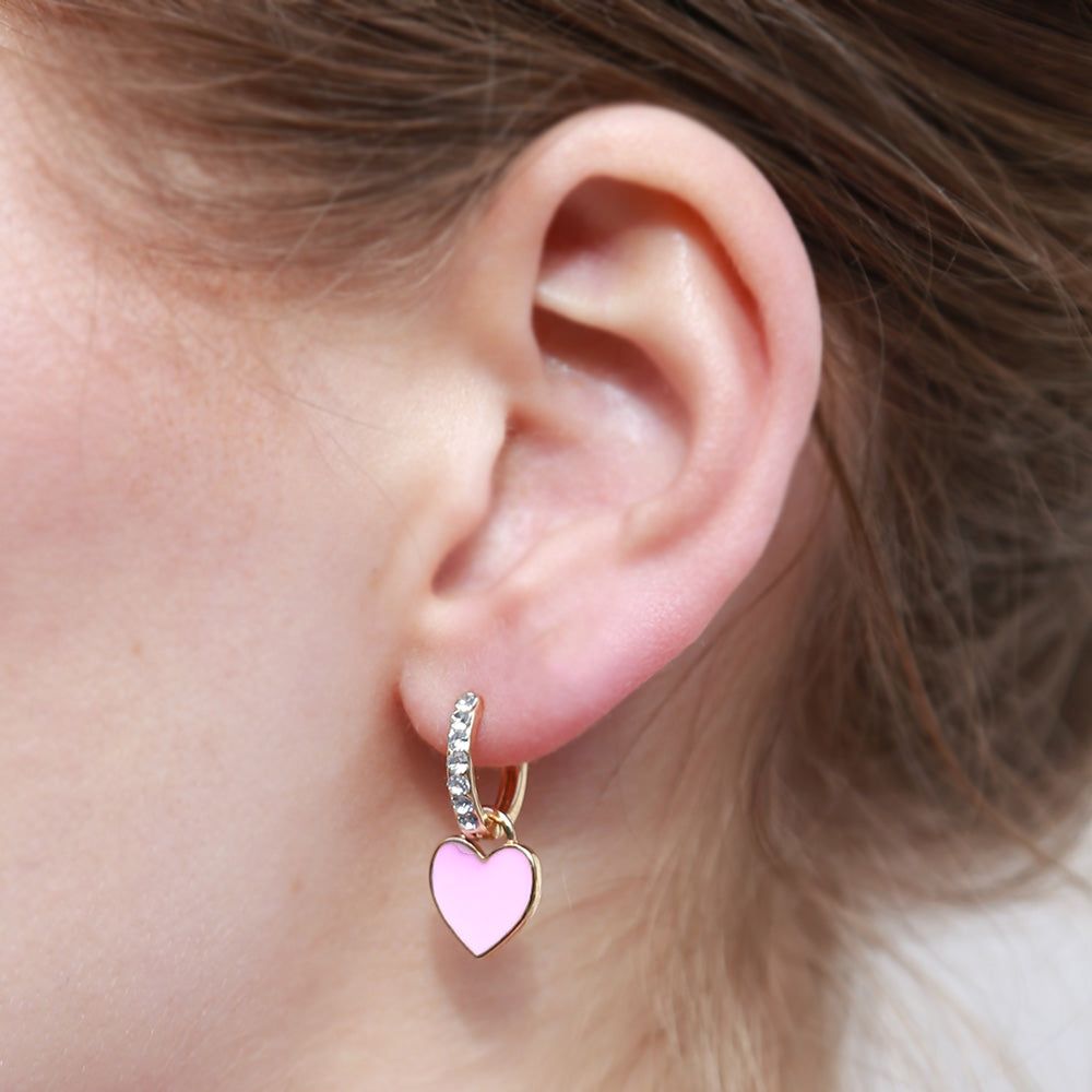 Gold earrings summer heart pink