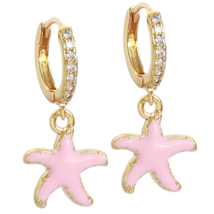 Gouden oorbellen starfish roze