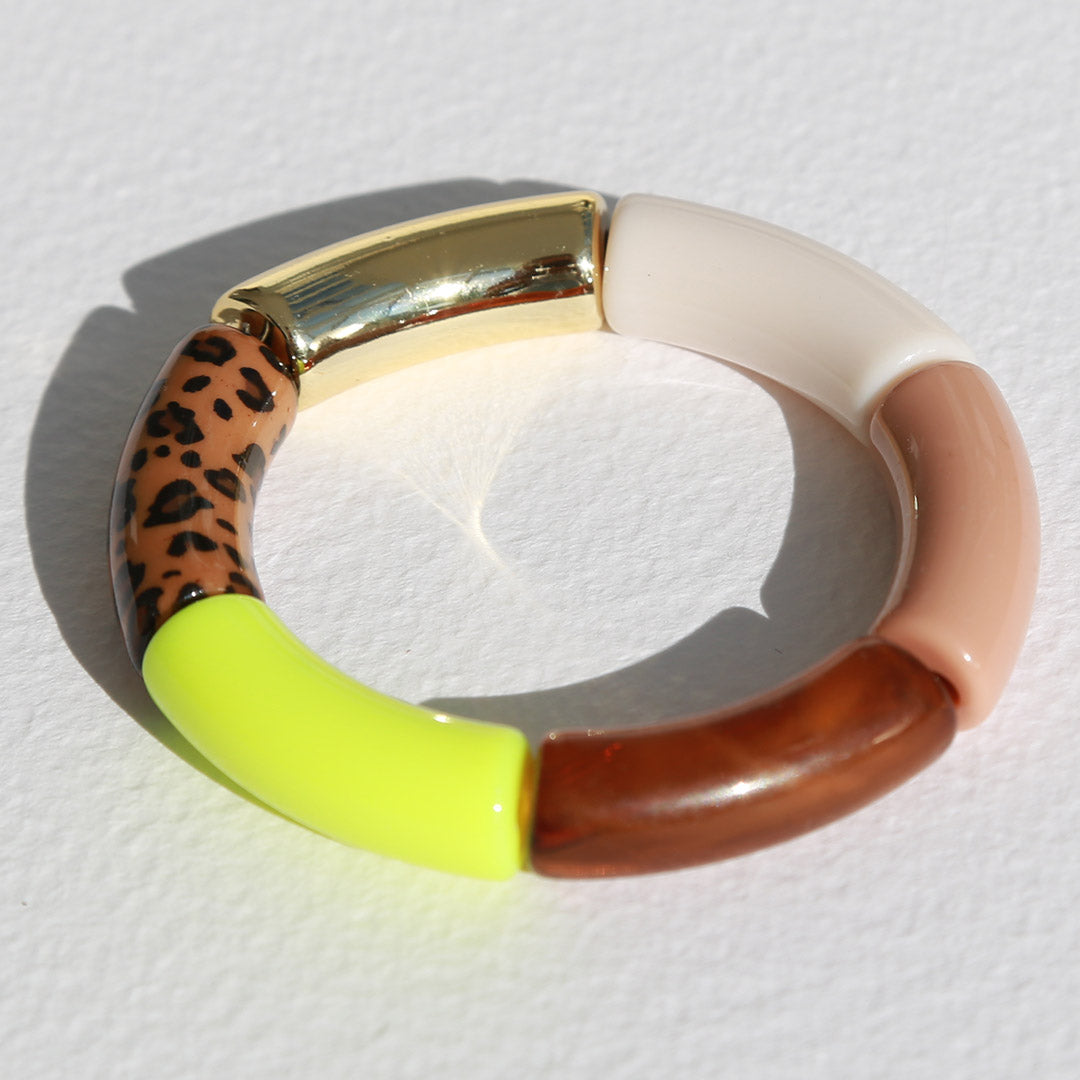 Penne armband neon geel luipaard