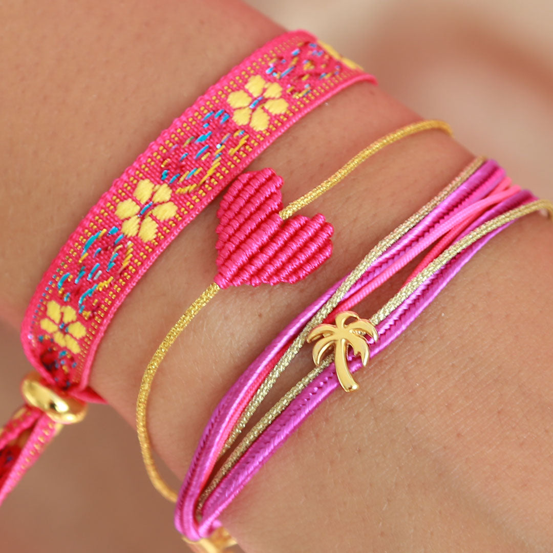 Woven bracelet  flower pink yellow