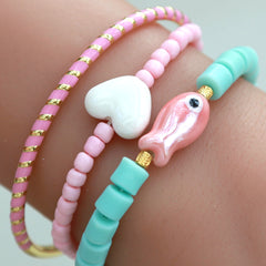 Bracelet pierre coeur rose