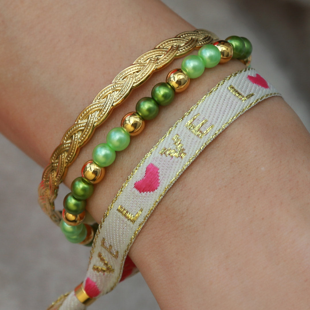 Woven bracelet cream love gold