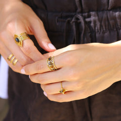 Gouden ring statement Tiger Eye