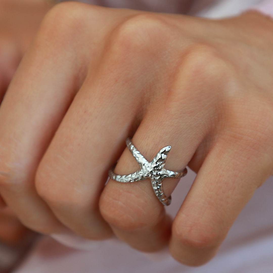Silver starfish ring