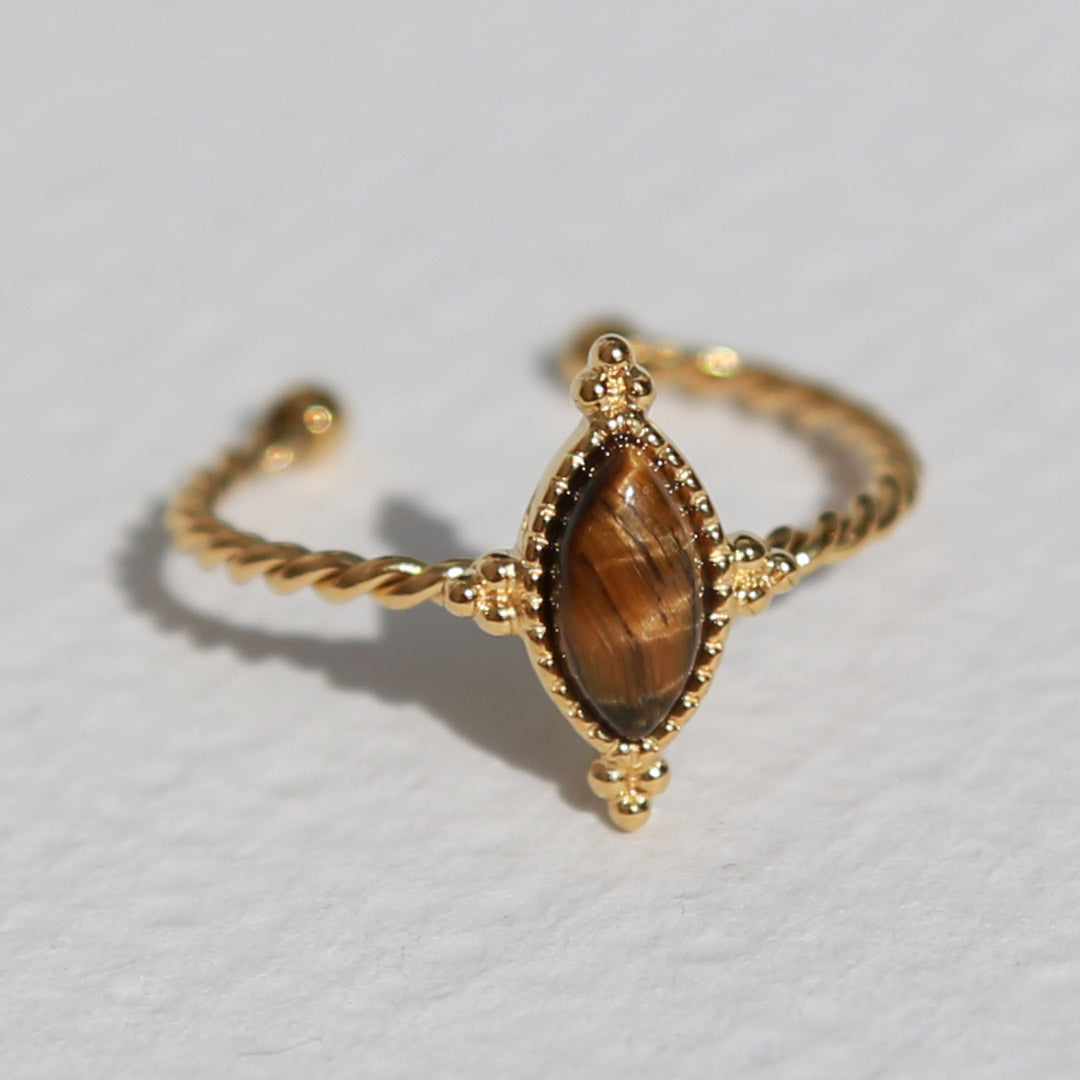 Gouden ring twisted Tiger Eye