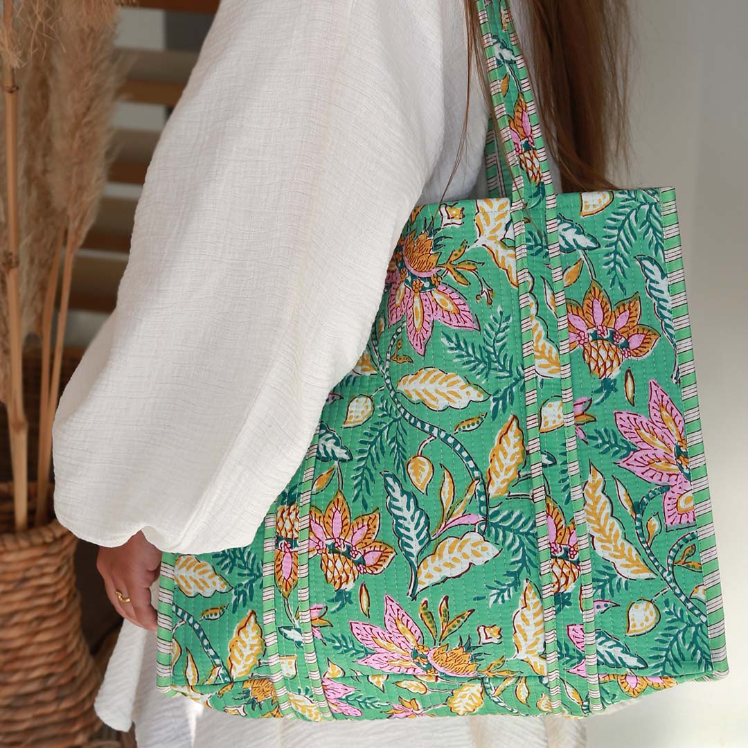 Blockprint schoudertas mint