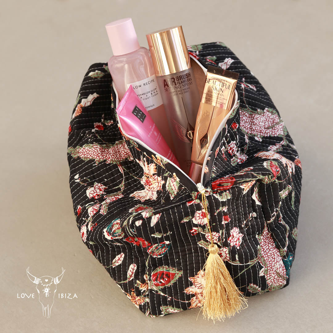 Blockprint toilettas Fez flower zwart L