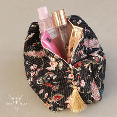 Blockprint toilettas Fez flower zwart L