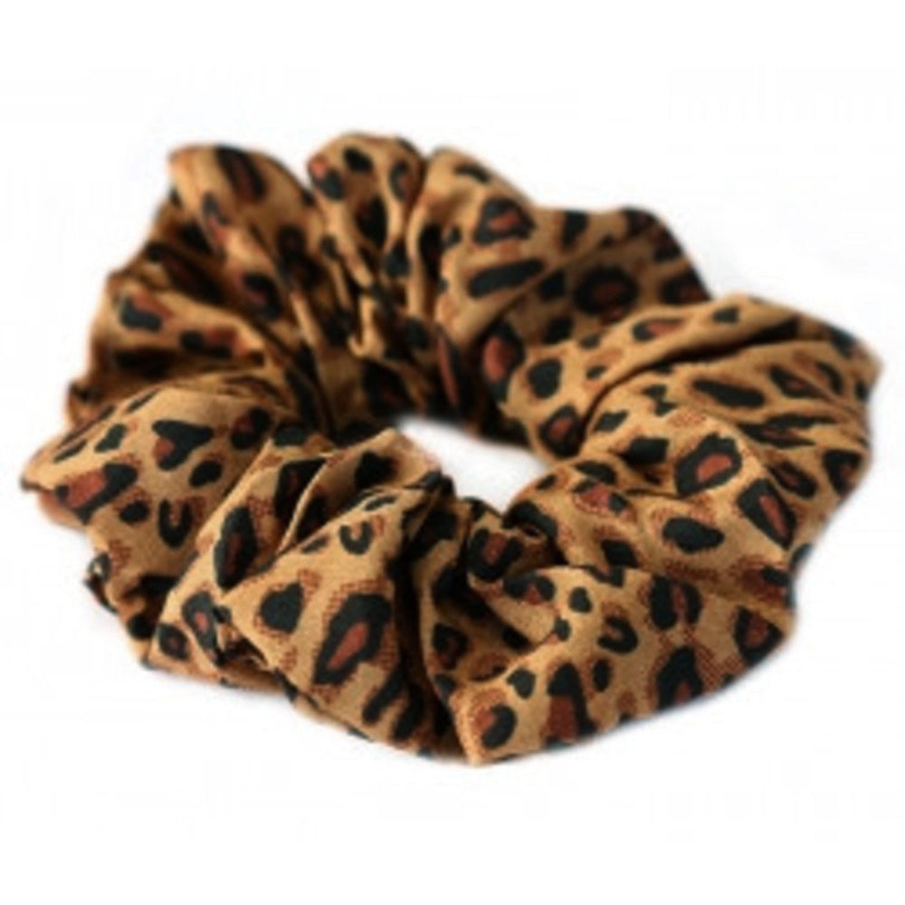 Cotton scrunchie luipaard donkerbruin