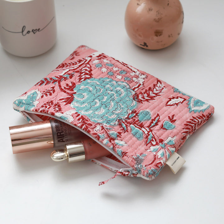 Blockprint make-up bag Fez peach
