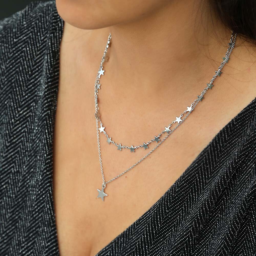 Collier en argent ciel plein d'étoiles