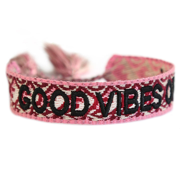 Woven bracelet good vibes only wine red