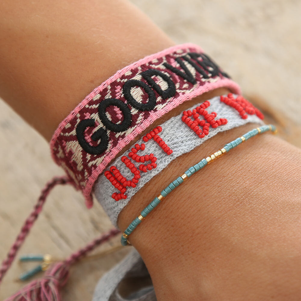 Woven bracelet good vibes only wine red