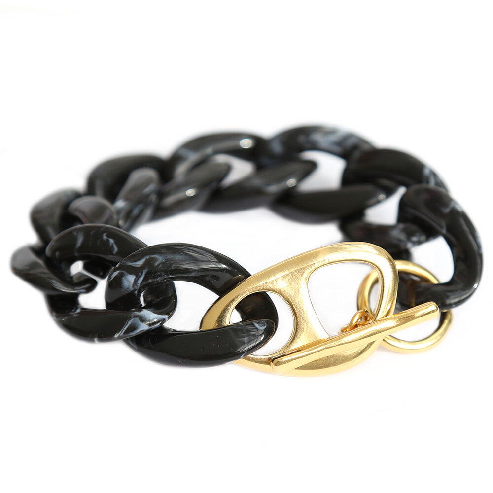 Bracelet black marble chain gold