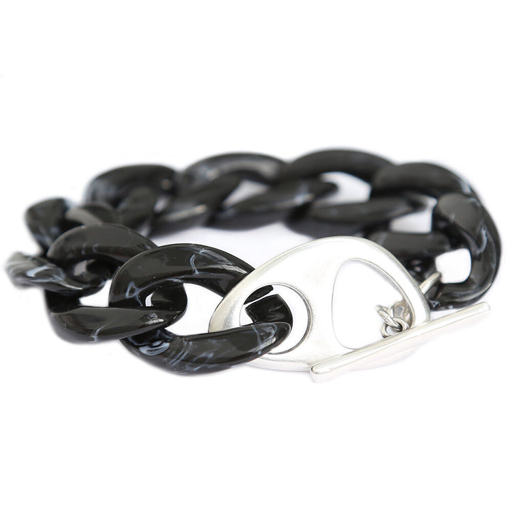 Bracelet black marble chain silver