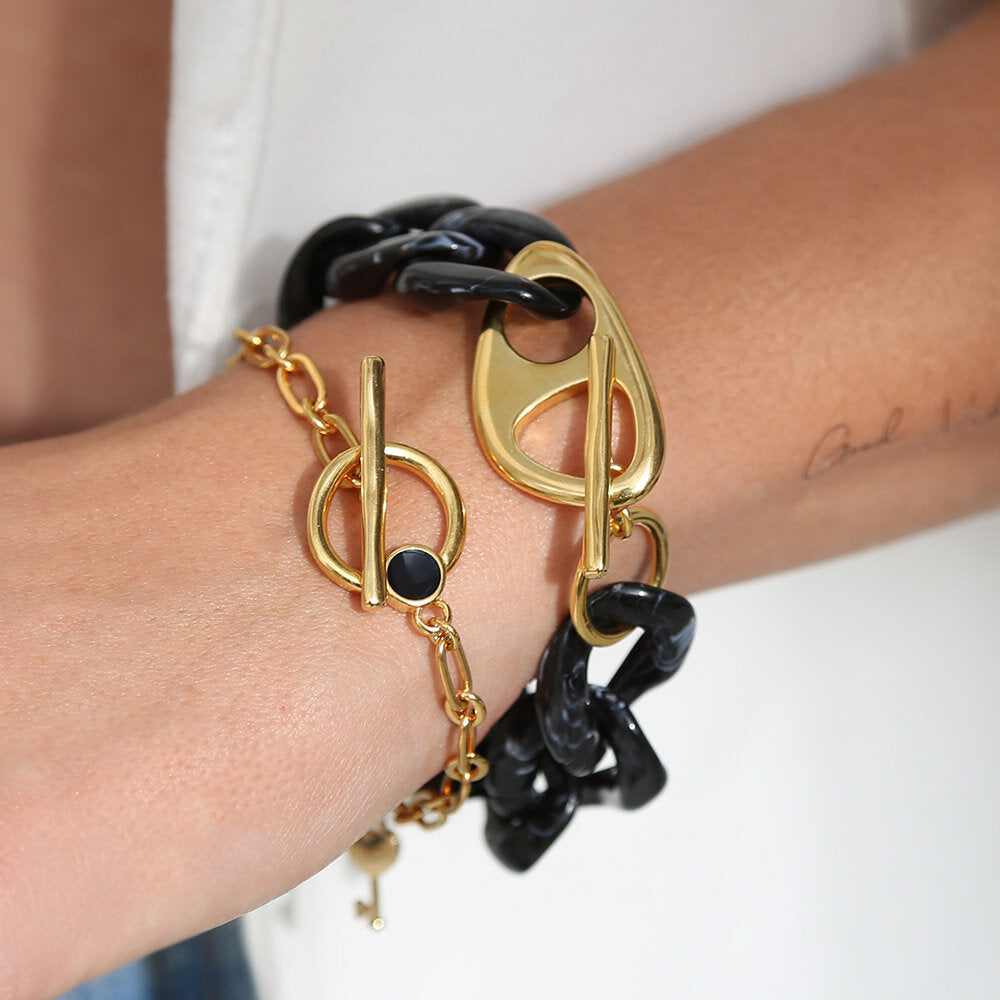 Armband black marble chain gold