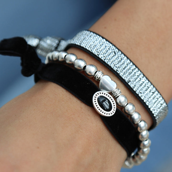 Velvet bracelet charm black silver