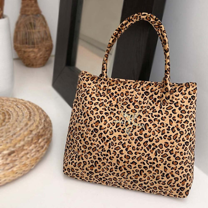 Leopard velvet shoulder bag medium