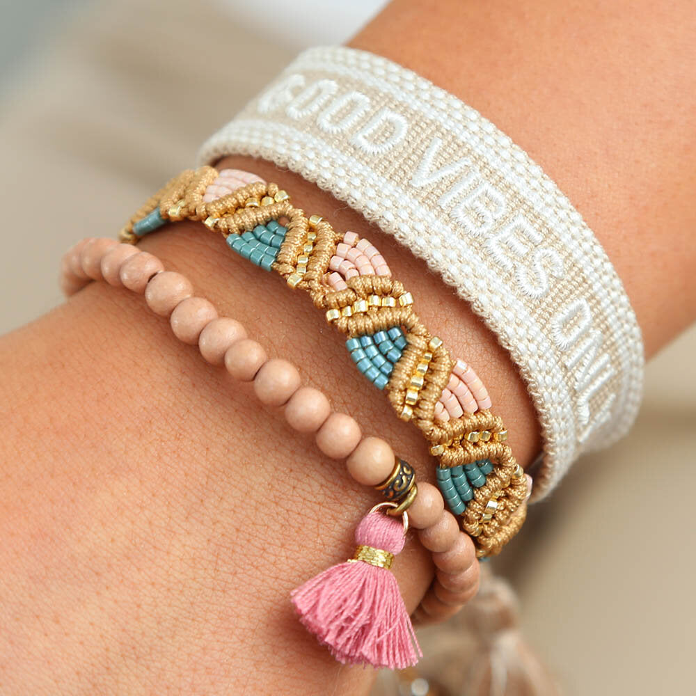 Woven bracelet good vibes only sand