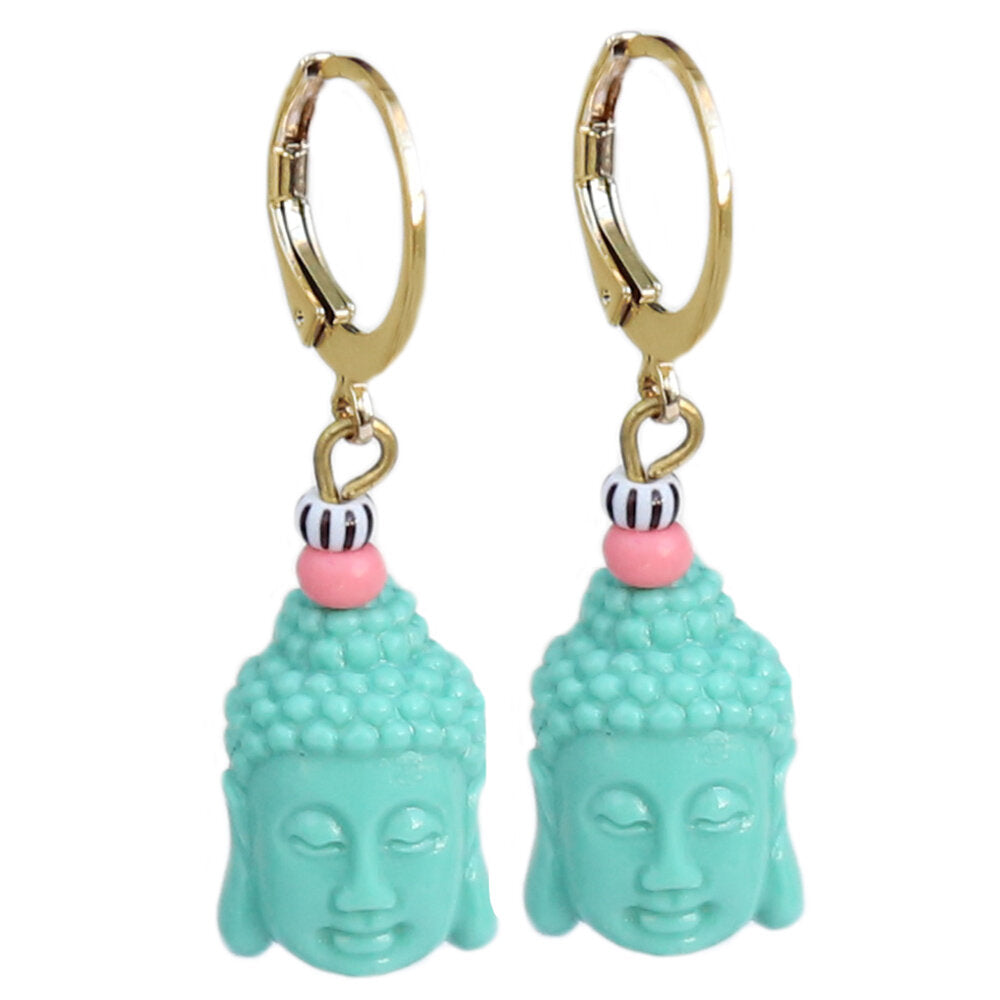 Gold earrings turquoise buddha