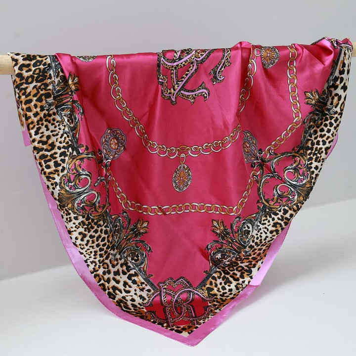 Satijnen bandana sjaal leo chain hot pink