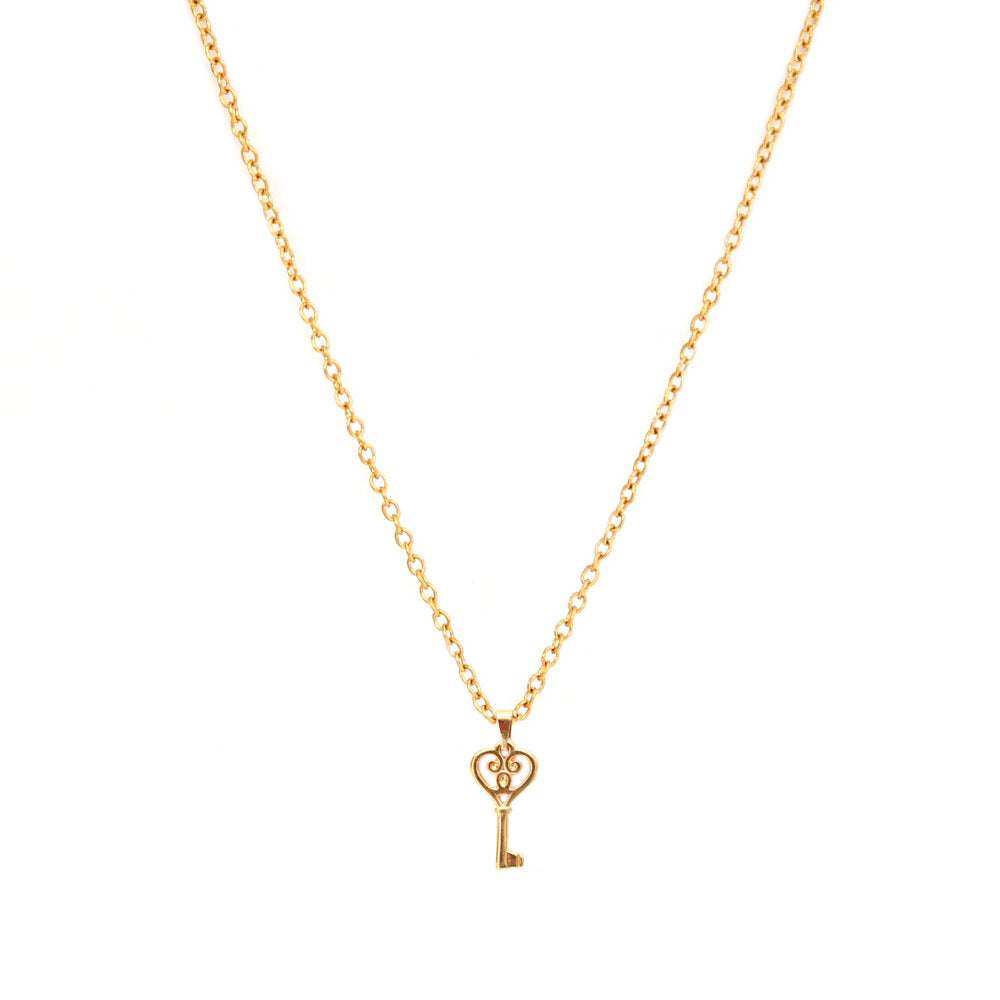 Gold necklace heart key