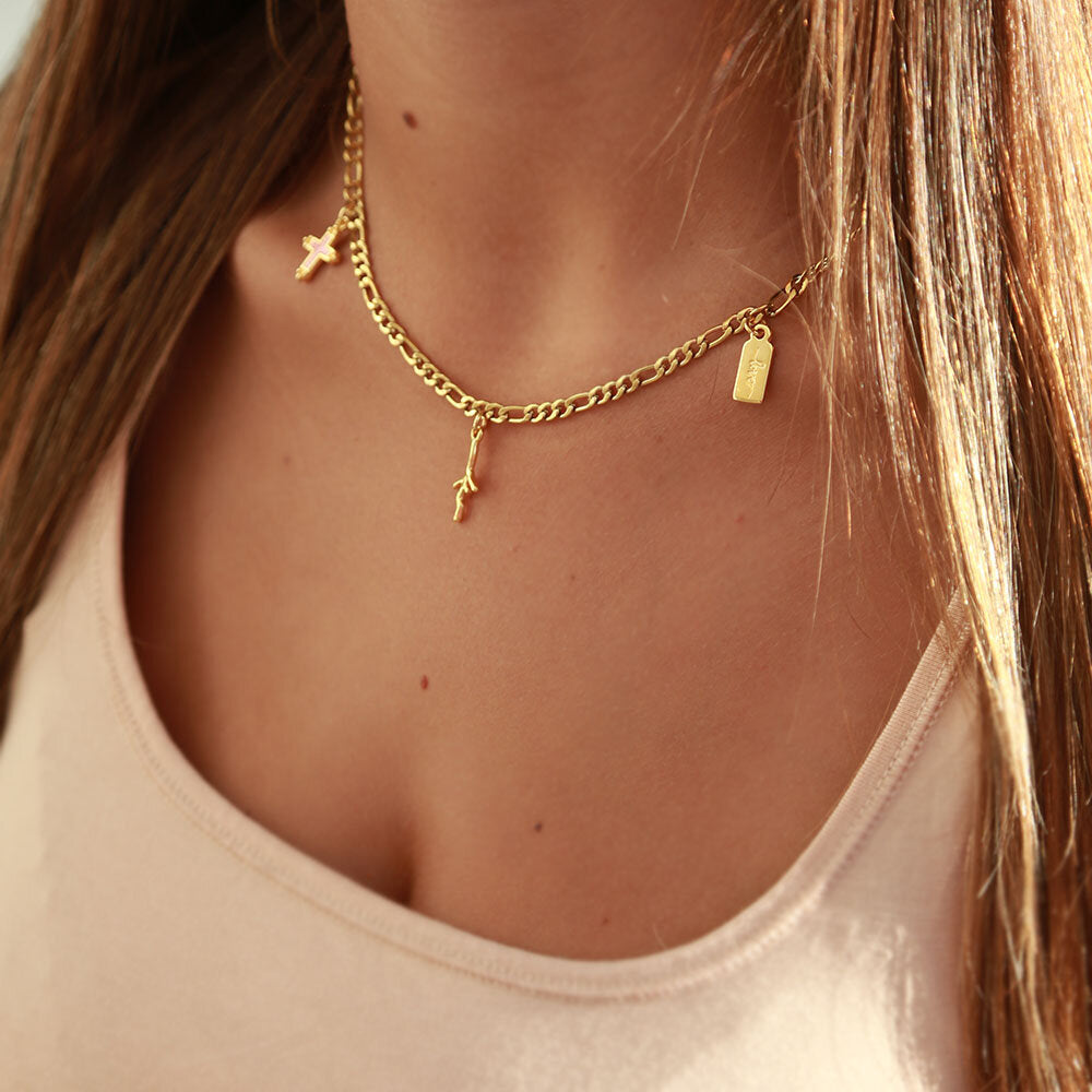 Gold necklace love coral faith