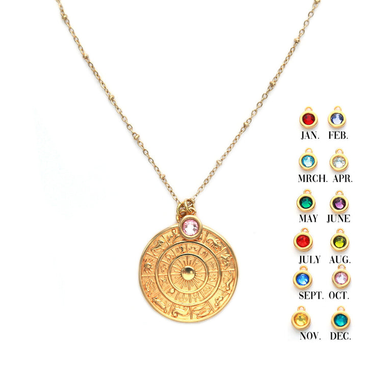 Gold necklace zodiac birth stone