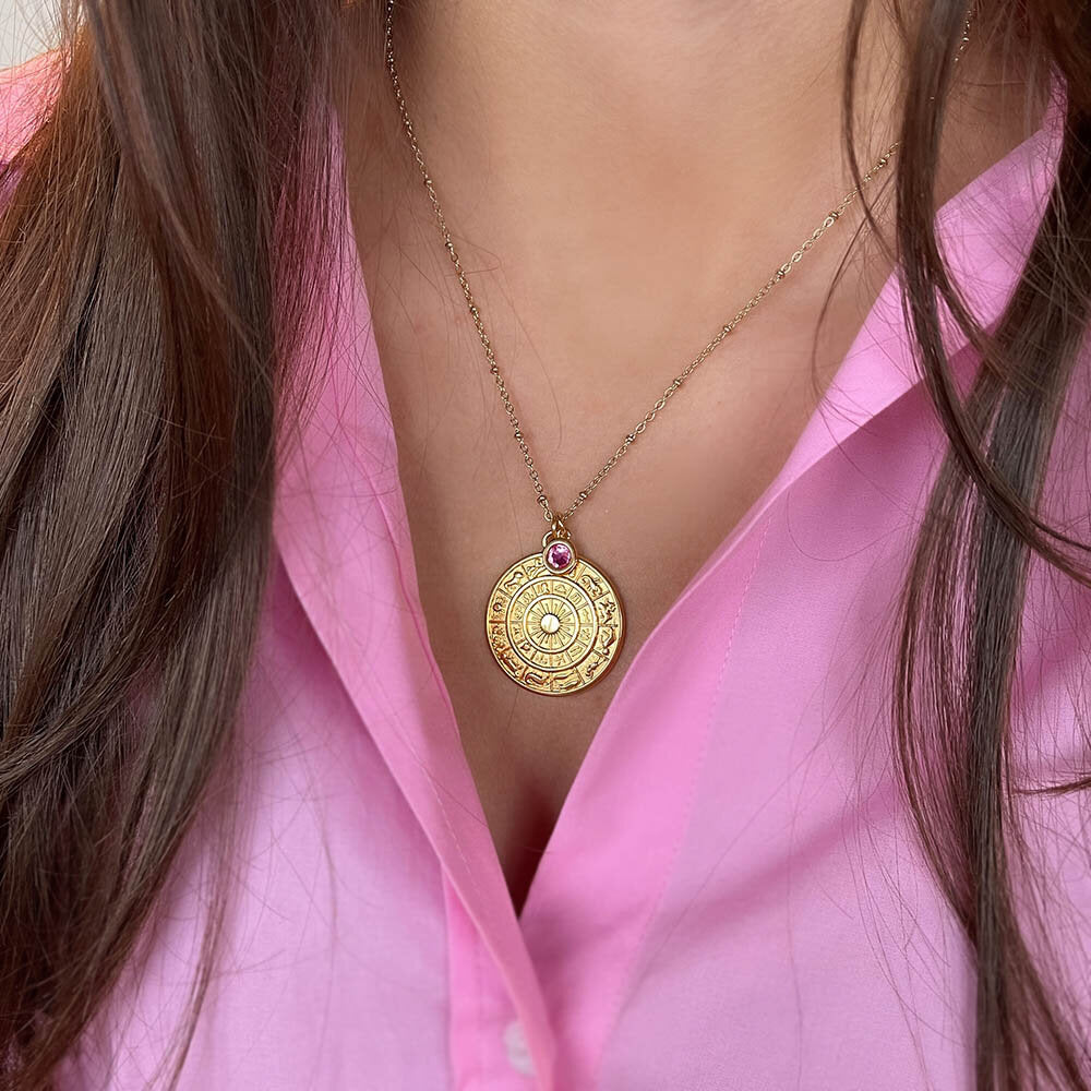 Gold necklace zodiac birth stone