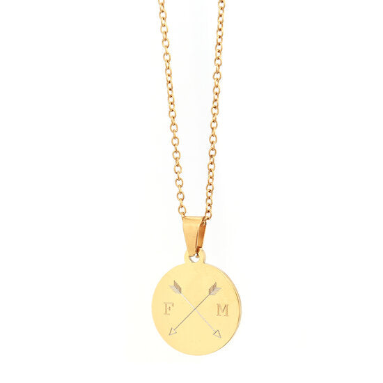 Engraved necklace gold - double arrow &amp; 2 initials