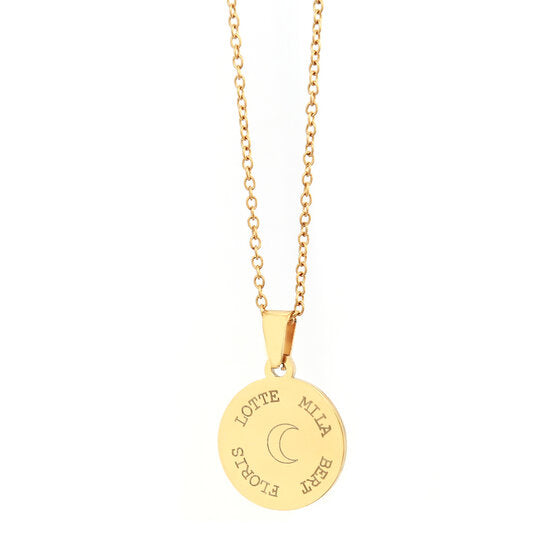 Engraved necklace gold - round 4 names &amp; symbol