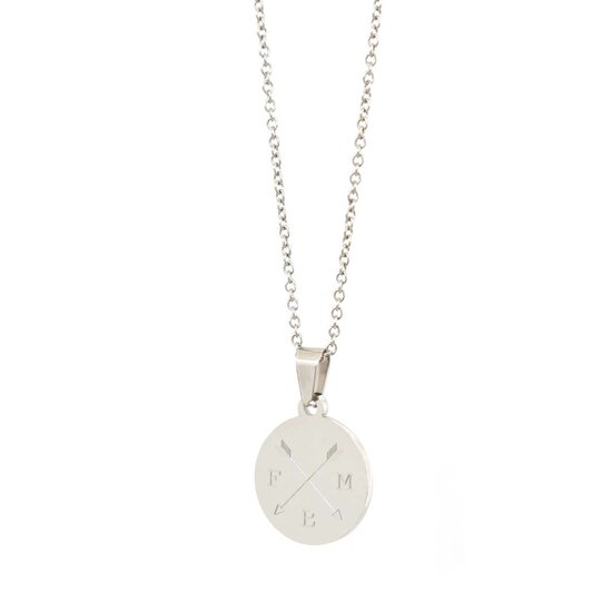 Engraved necklace silver - double arrow &amp; 3 initials