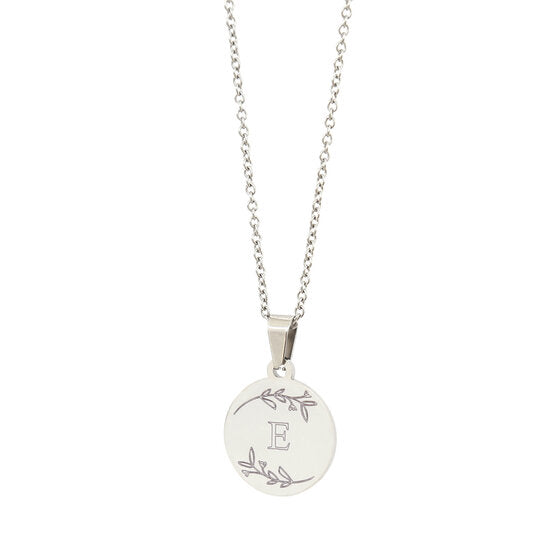 Engraved necklace silver - floral initial