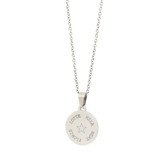 Gravierte Halskette Silber – runde Namen &amp; Symbol