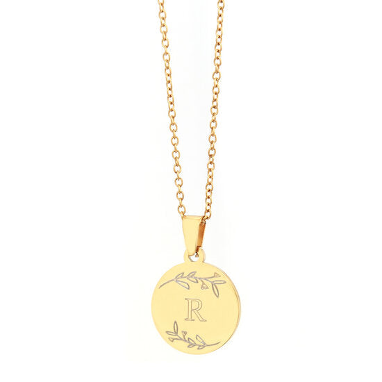 Engraved necklace gold - floral initial