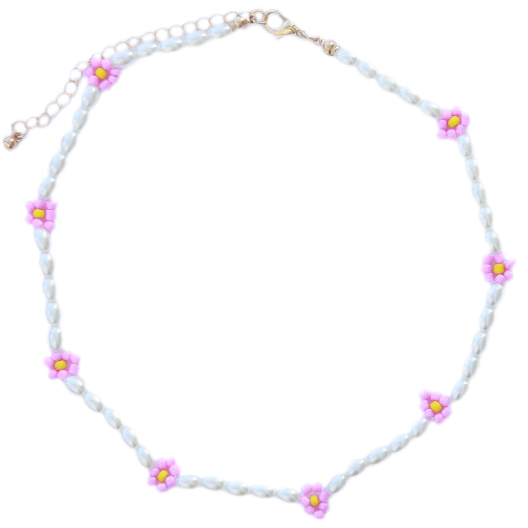 Choker pearl pink daisy