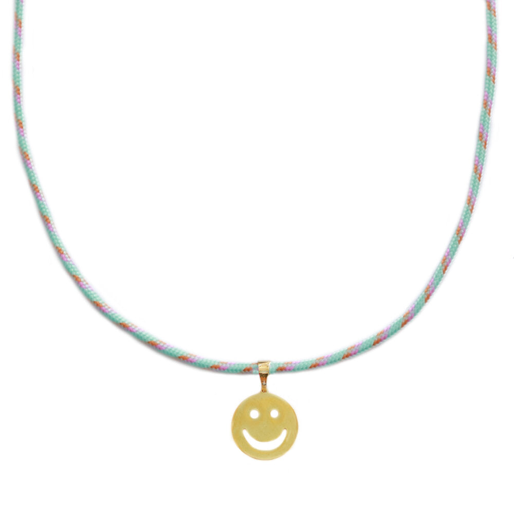 Collier summer smiley menthe or
