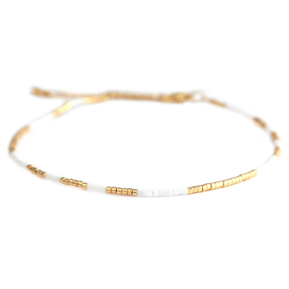 Bracelet de cheville miyuki blanc or