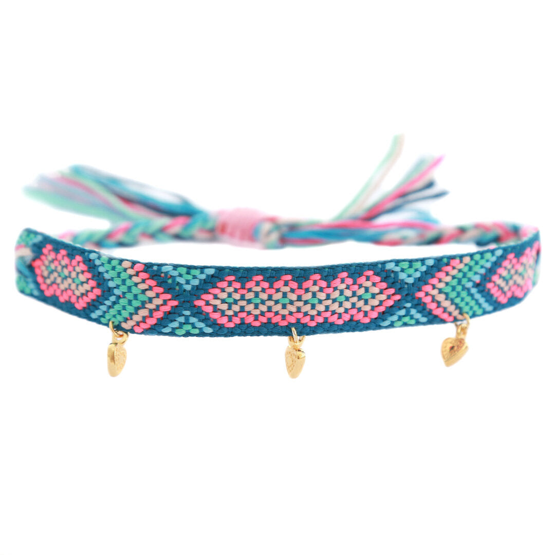 Bracelet de cheville coton aztec neon