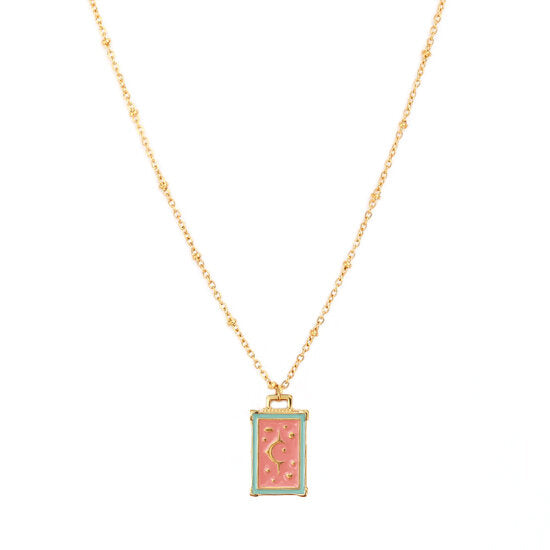 Gold necklace moon story coral