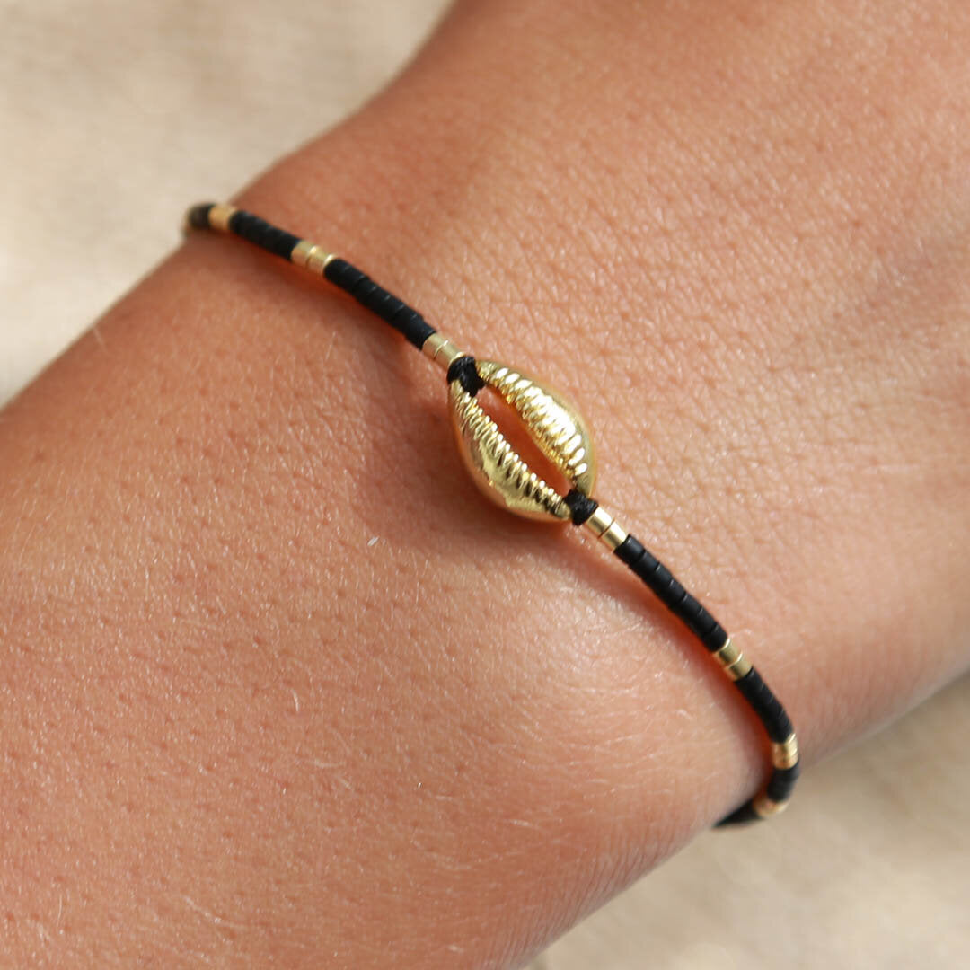 Miyuki armband black gold shell