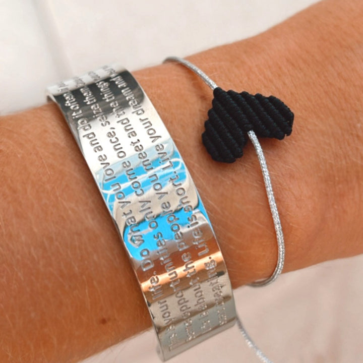 Armband black heart silver