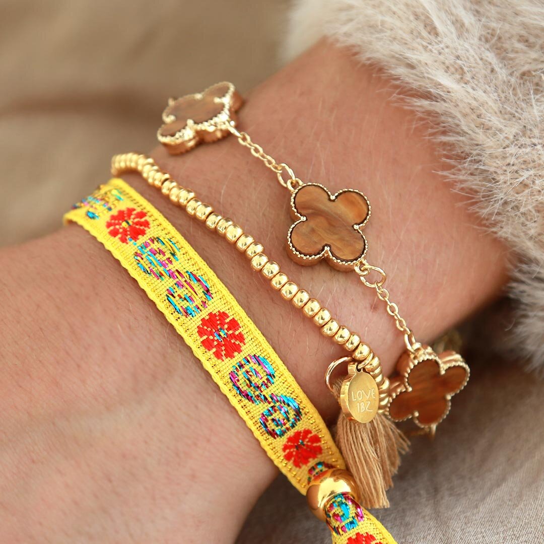 Geweven armbandje flower yellow