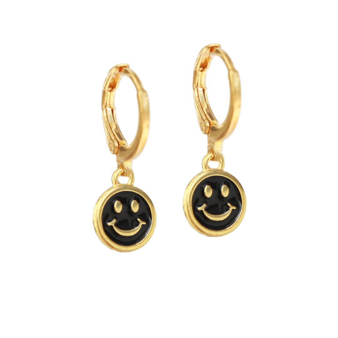 Gold earrings black smiley