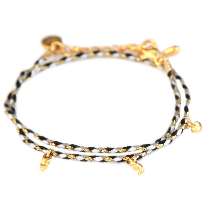Wrap bracelet noir blanc moon star heart